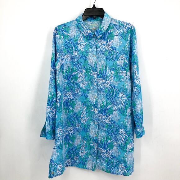 Lilly Pulitzer Sea View Swim Cover-Up M Blue Las Olas Aqua Strong Current NWT - Picture 4 of 12